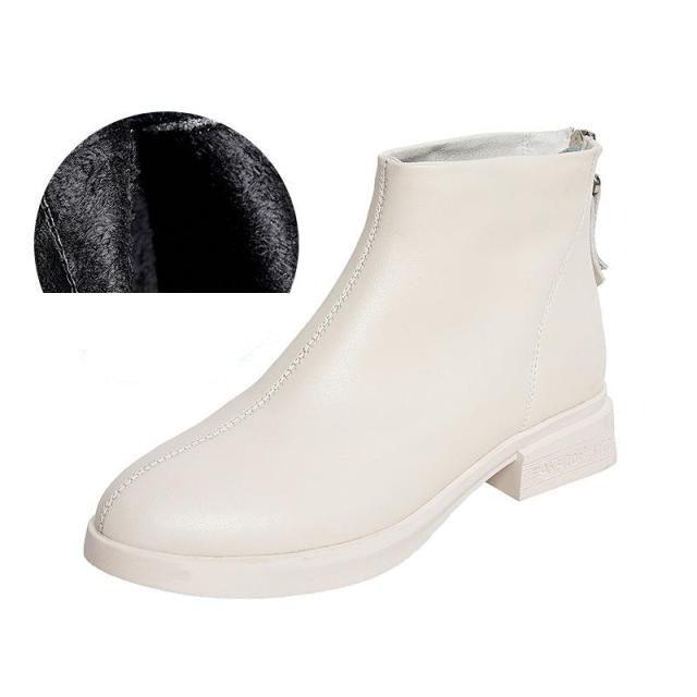 Women genuine leather white ankle boot fur-lined waterproof slip-on with anti-slip sole Stevvex on Tampa Home & Garden Store