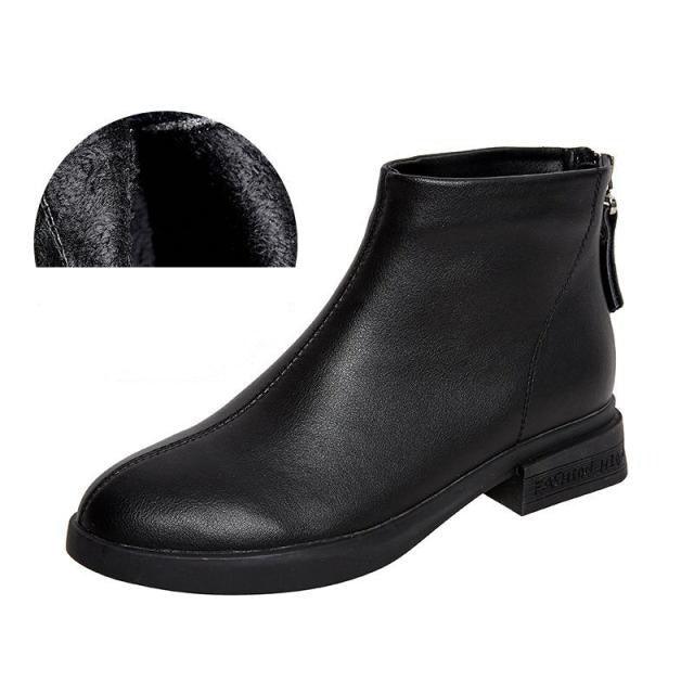 Stevvex women's black genuine leather ankle boots with fur lining slip-on anti-slip sole on Tampa Home & Garden Store