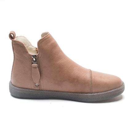 Women genuine leather ankle boot with side zipper, fur lining and anti-slip sole on Tampa Home & Garden Store