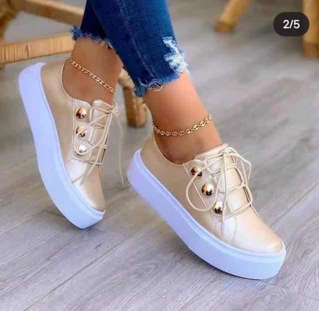 Women gold platform sneakers with white chunky sole, lace-up, Stevvex casual walking shoes on Tampa Home & Garden Store
