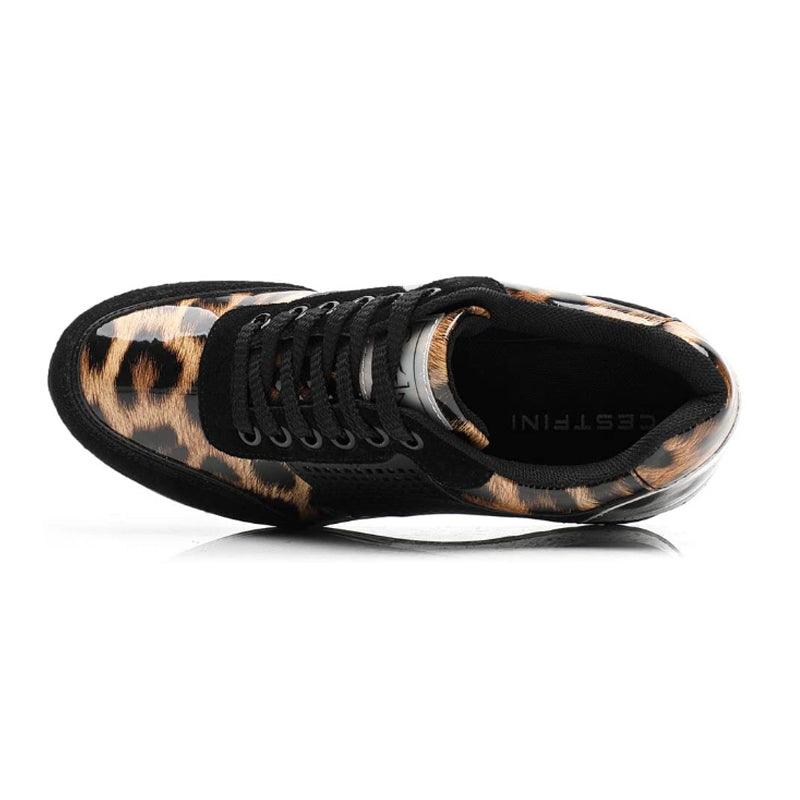 Stevvex women's leopard print height-increasing sneakers with black laces on Tampa Home & Garden Store