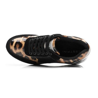 Stevvex women's leopard print height-increasing sneakers with black laces on Tampa Home & Garden Store