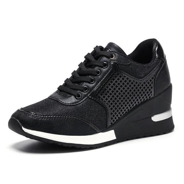 Stevvex women's sneakers ST85SH5258ERT black platform running shoes with mesh side panels on Tampa Home & Garden Store