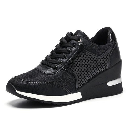 Stevvex women's sneakers ST85SH5258ERT black platform running shoes with mesh side panels on Tampa Home & Garden Store