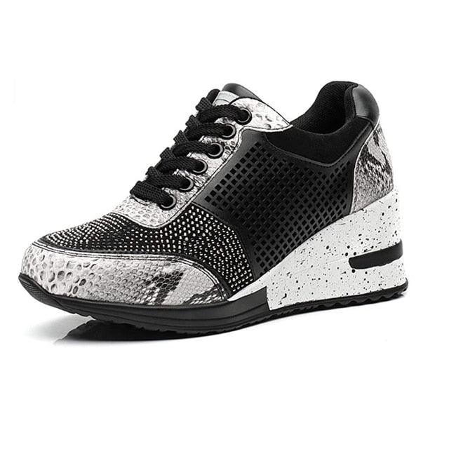 Stevvex women's sneakers black snakeskin upper with mesh panels and chunky speckled sole on Tampa Home & Garden Store