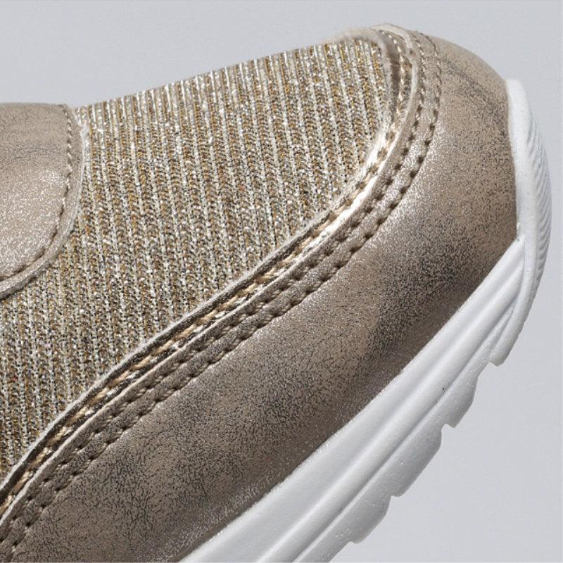 Stevvex height-increasing sneakers metallic gold/silver knit upper with white sole on Tampa Home & Garden Store