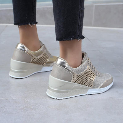 Stevvex women's height-increasing sneakers gold silver metallic upper with mesh on Tampa Home & Garden Store