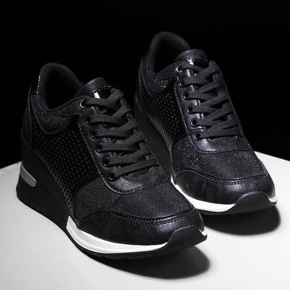 Sneakers Stevvex women's black glitter height-increasing, lightweight casual running shoes, 2 shown on Tampa Home & Garden Store