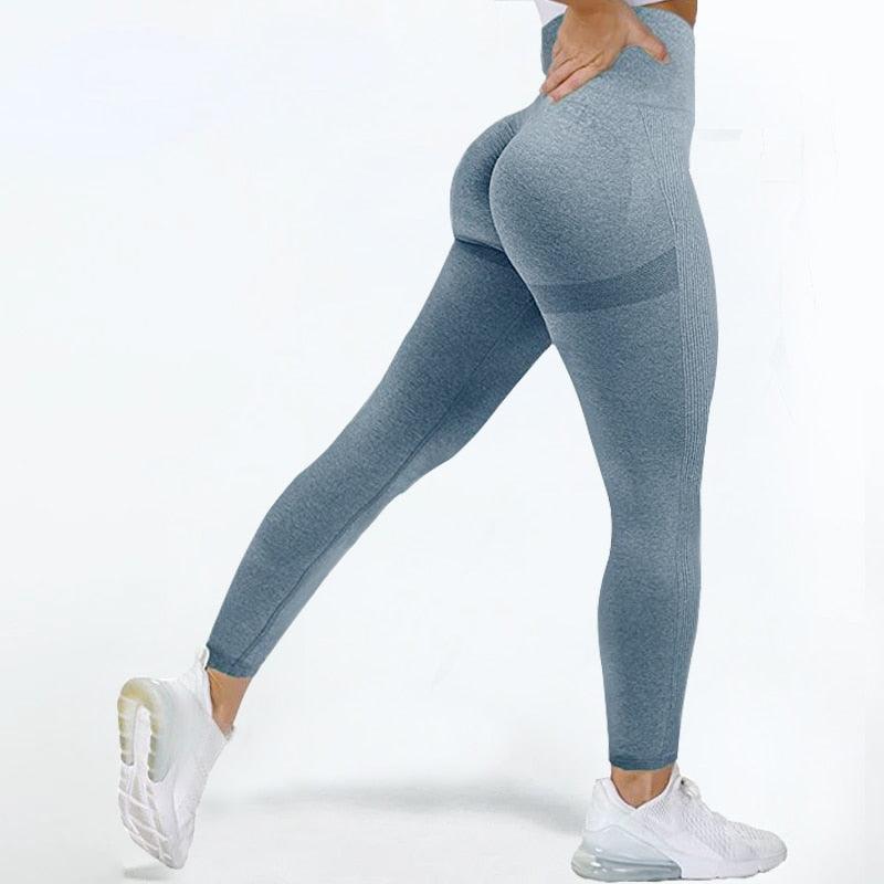 Stevvex women high waist seamless leggings, blue-gray push-up yoga pants for workouts on Tampa Home & Garden Store