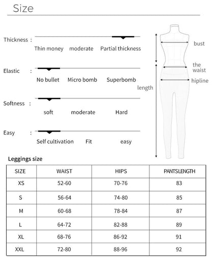 Women high waist leggings size chart Stevvex with waist/hips data ST75LGWER543 on Tampa Home & Garden Store