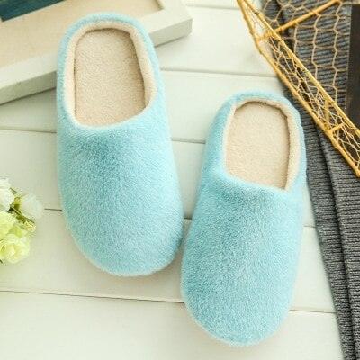 Slippers Stevvex blue plush women indoor slippers with fur lining, pair on Tampa Home & Garden Store