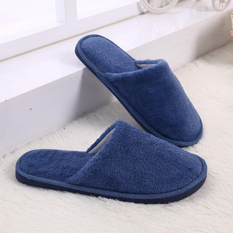 Women's blue plush memory-foam indoor slippers Stevvex with fur lining on Tampa Home & Garden Store