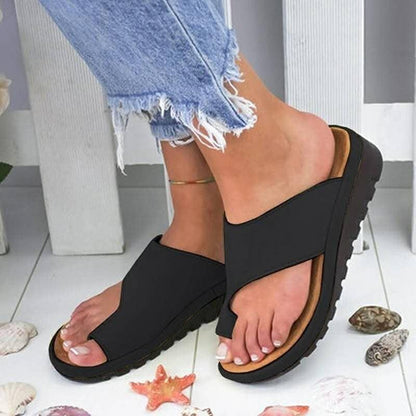 Stevvex women leather sandals with wide black strap open toe cushioned platform sole on Tampa Home & Garden Store