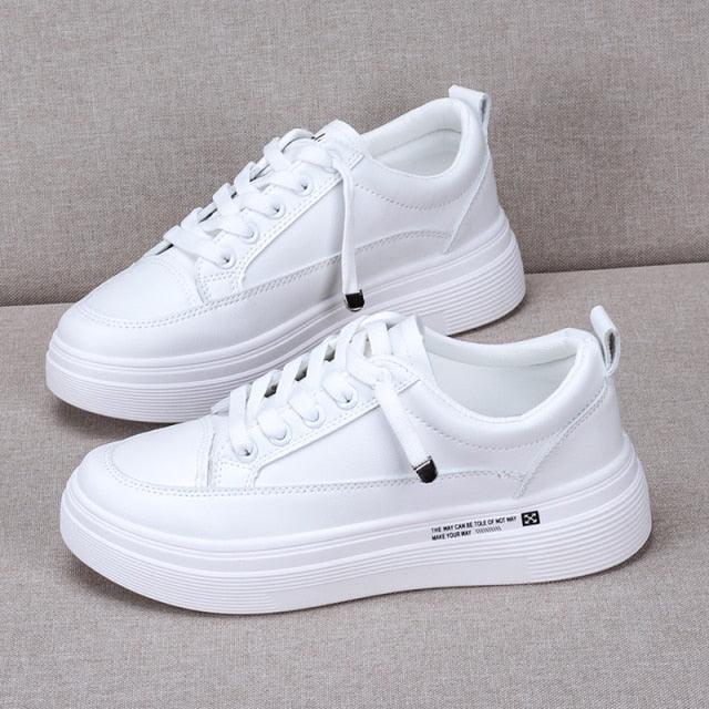Women leather sneakers Stevvex white lace-up platform shoes on Tampa Home & Garden Store