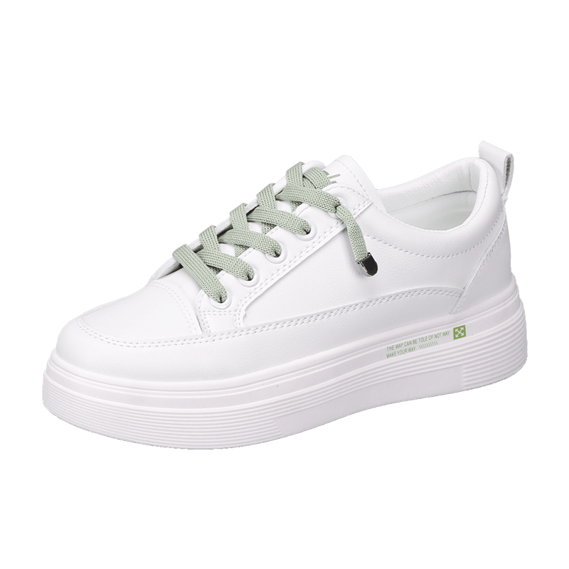 Stevvex women's white leather sneakers with light green laces and a chunky platform sole on Tampa Home & Garden Store