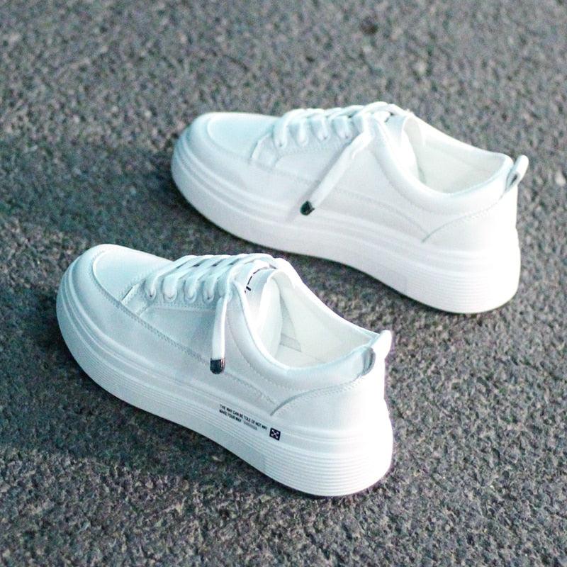 Women white leather lace-up sneakers with chunky platform sole Stevvex ST85SH8802FGY on Tampa Home & Garden Store