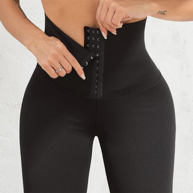 Stevvex women's high-waist fitness leggings with front hook closure, black seamless sportswear on Tampa Home & Garden Store