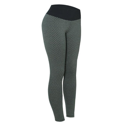 Women’s high waist leggings with gray-green honeycomb pattern seamless tummy control yoga pants on Tampa Home & Garden Store