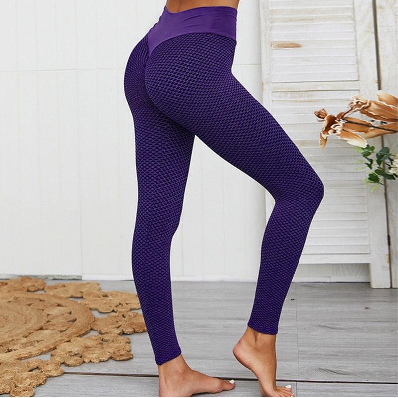 Stevvex Women High Waist Leggings honeycomb purple seamless push up gym pants on Tampa Home & Garden Store