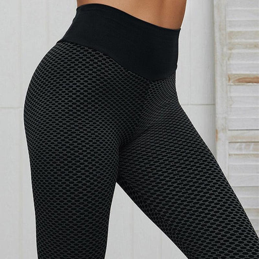 Stevvex women's high-waist seamless leggings with tummy control black honeycomb texture on Tampa Home & Garden Store