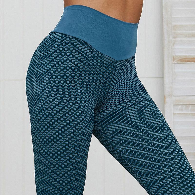 Stevvex high waist teal leggings with honeycomb texture for gym and yoga on Tampa Home & Garden Store