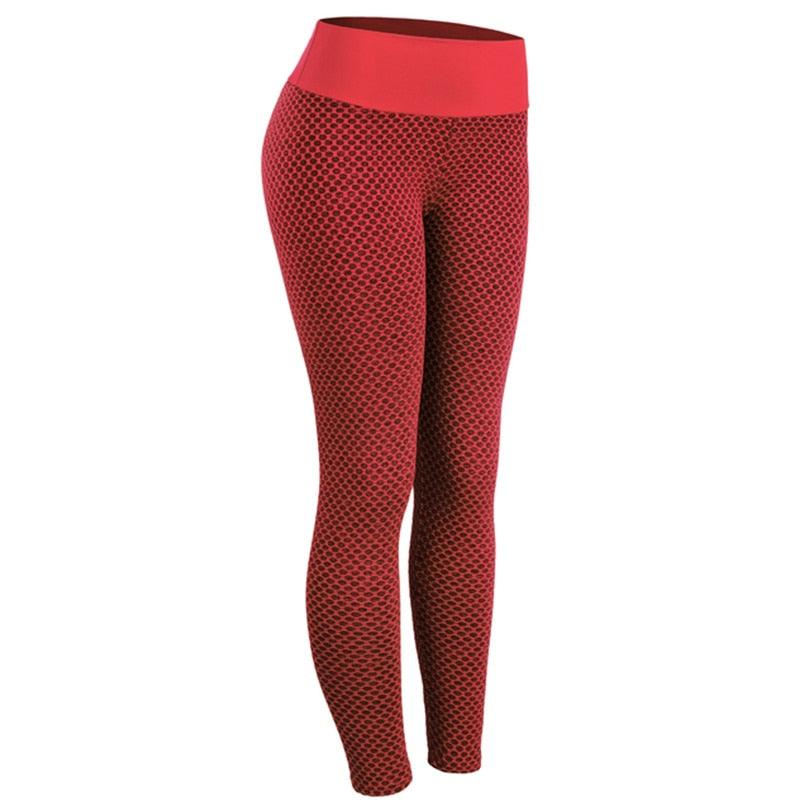 Women Leggings Stevvex red honeycomb pattern, high waist seamless tummy control gym pants on Tampa Home & Garden Store