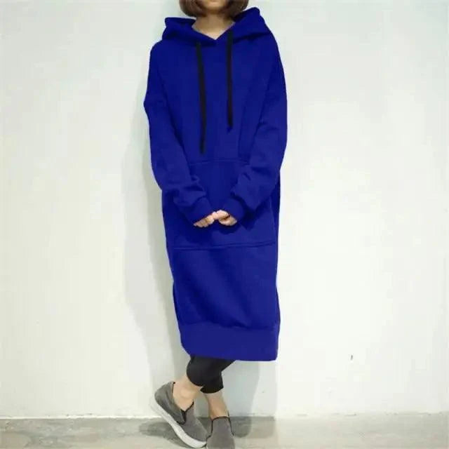 Stevvex women loose long royal blue hoodie dress, solid color oversized hooded sweatshirt on Tampa Home & Garden Store