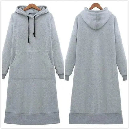 Stevvex women's grey long hoodie dress, oversized hooded sweatshirt with front pocket on Tampa Home & Garden Store