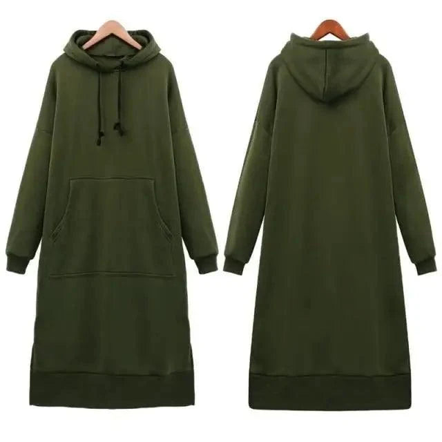 Stevvex women's oversized olive green hooded sweatshirt dress with front pocket on Tampa Home & Garden Store