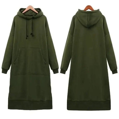 Stevvex women's oversized olive green hooded sweatshirt dress with front pocket on Tampa Home & Garden Store