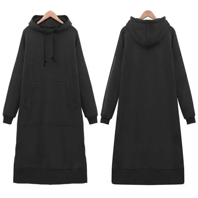 Stevvex Women loose black hoodie dress with front pocket, oversized hooded sweatshirt on Tampa Home & Garden Store