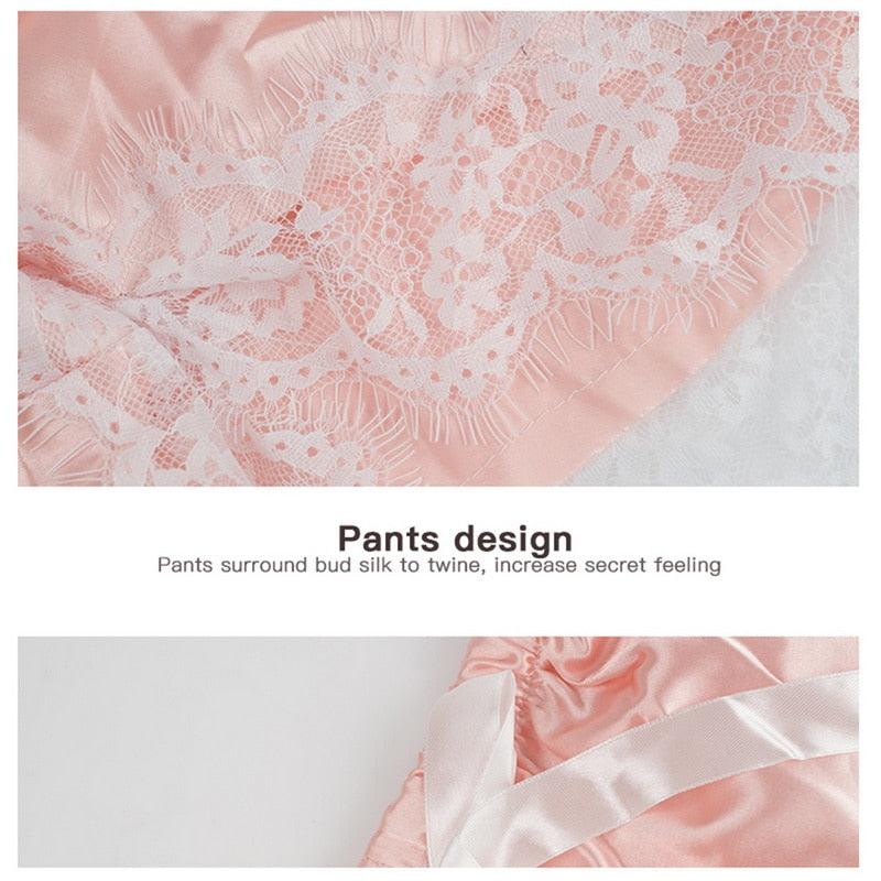 Stevvex Women luxury lace lingerie 2-piece bra and panty set in pink lace with satin trim on Tampa Home & Garden Store