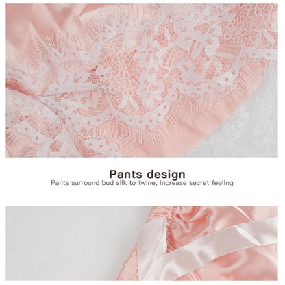 Stevvex Women luxury lace lingerie 2-piece bra and panty set in pink lace with satin trim on Tampa Home & Garden Store