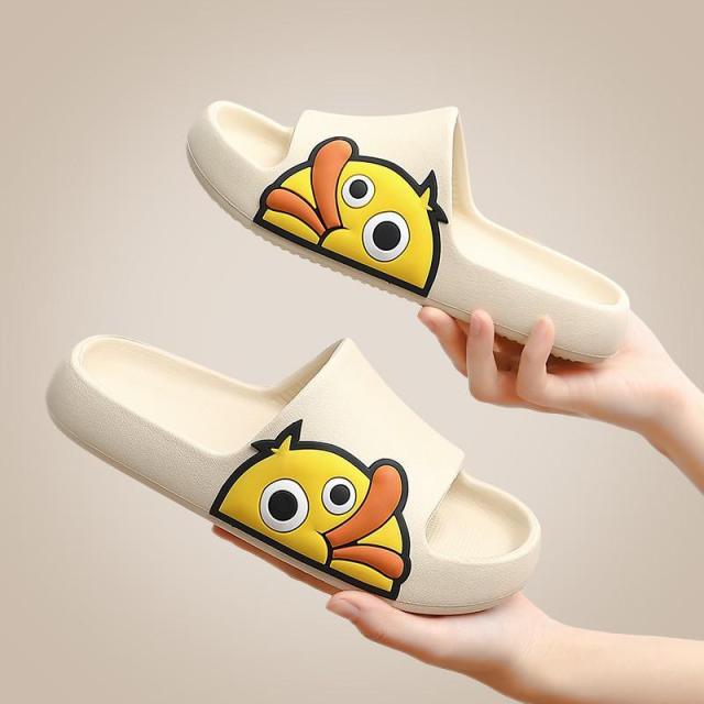 Stevvex duck graphic slides pair, beige EVA open-toe with thick platform sole on Tampa Home & Garden Store