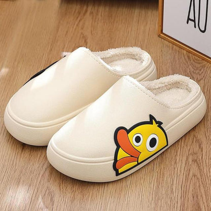 Stevvex cream indoor slippers with plush fleece lining and cartoon duck patch on Tampa Home & Garden Store