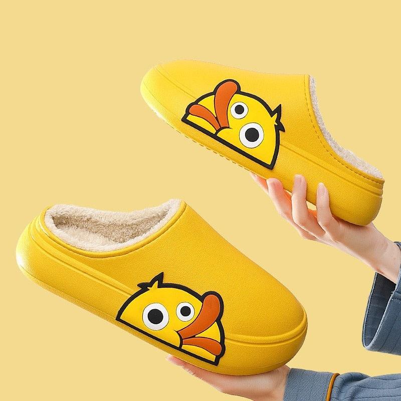 Slippers Stevvex yellow duck-print open-back EVA with plush lining, unisex home footwear on Tampa Home & Garden Store