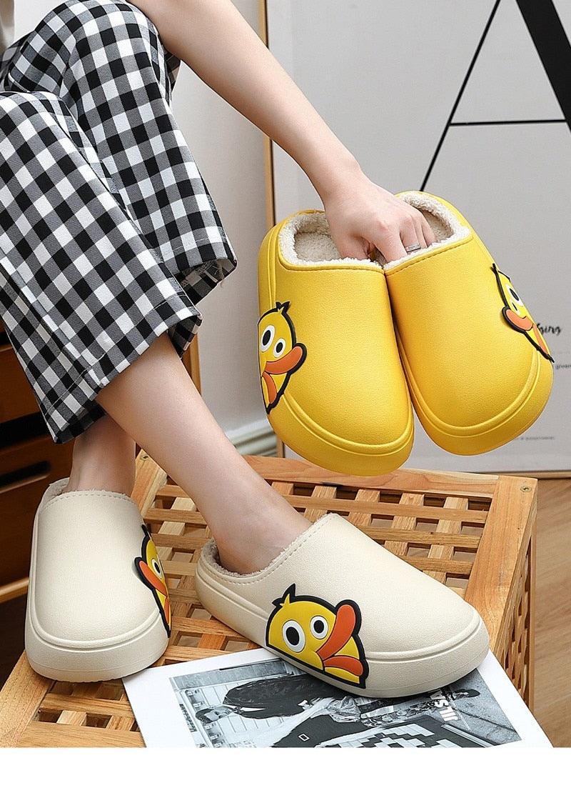Stevvex duck-face slippers yellow and white EVA indoor with plush lining 2 pairs unisex on Tampa Home & Garden Store