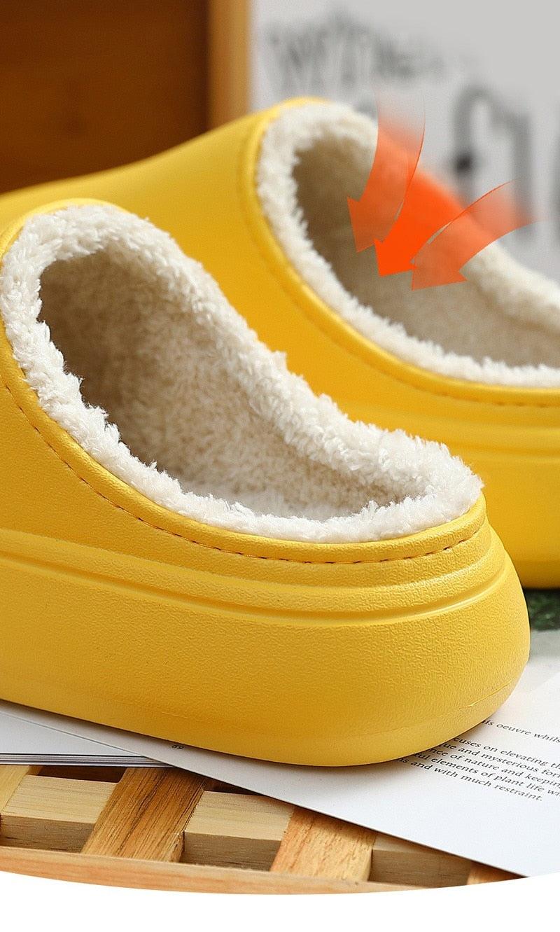 Stevvex yellow slippers open-toe with plush fleece lining EVA thick sole on Tampa Home & Garden Store