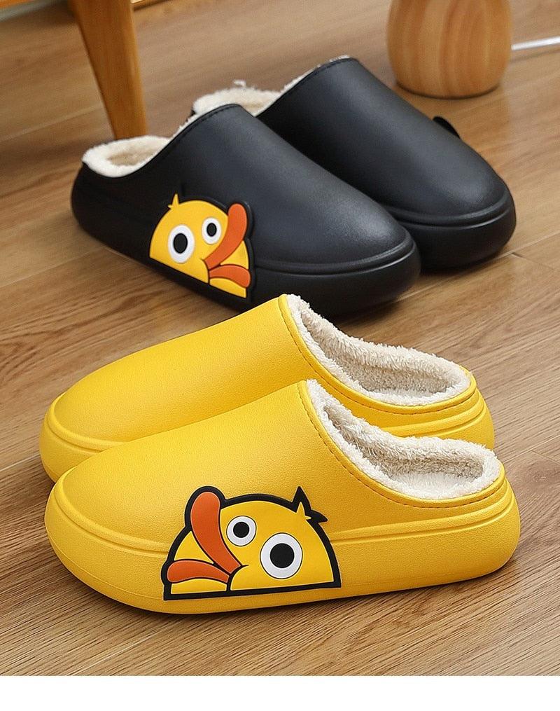 Stevvex slippers, yellow fleece-lined and black EVA, duck emoji design, 2 pairs on Tampa Home & Garden Store