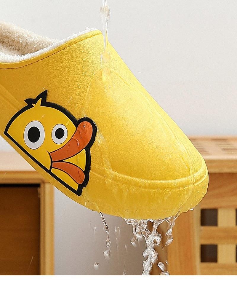 Stevvex yellow duck slippers in EVA with fluffy lining for bathroom use on Tampa Home & Garden Store