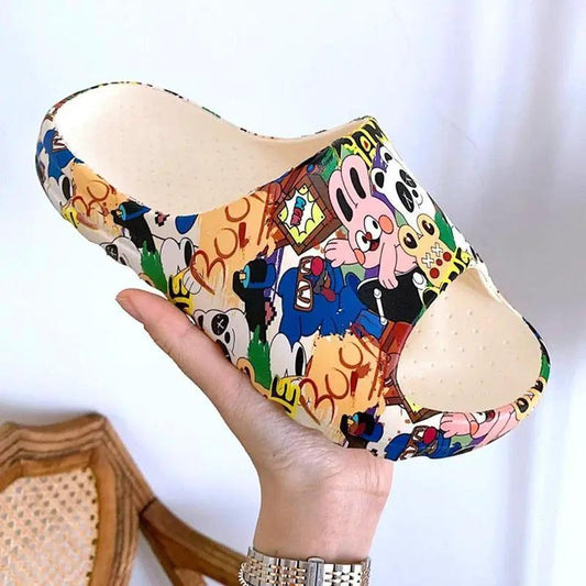 Stevvex cartoon print slide sandal with thick sole, open toe, soft non-slip comfort on Tampa Home & Garden Store