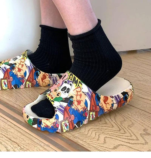Stevvex cartoon print slide sandals with thick soles open toe bright character design on Tampa Home & Garden Store