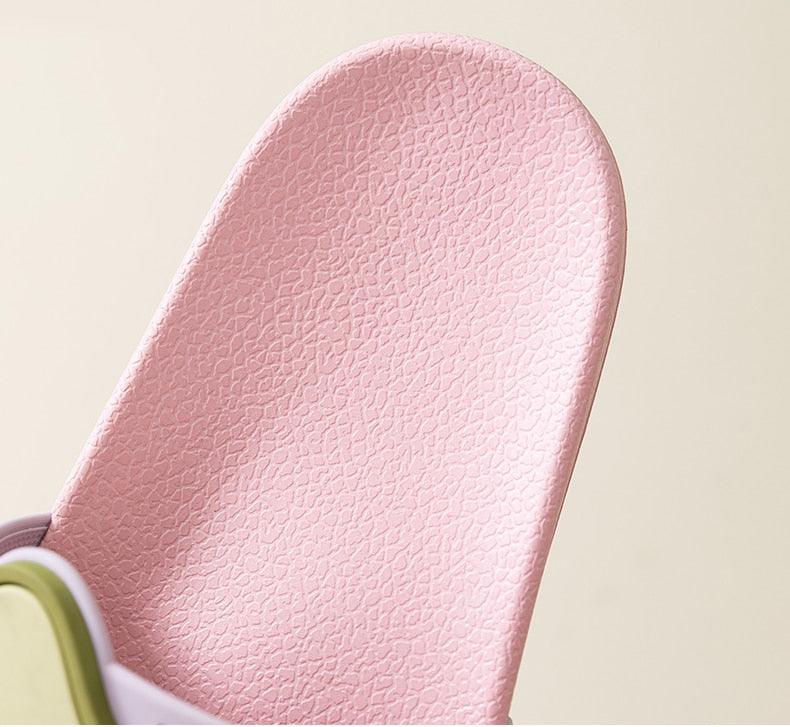 Casual Soft Avocado Flip Flops pink textured footbed with green strap sandals on Tampa Home & Garden Store