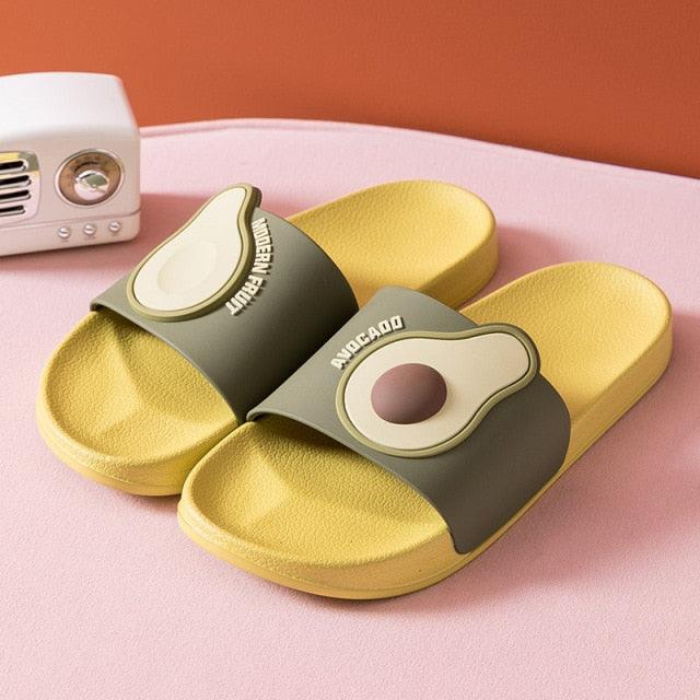 Casual Avocado Flip Flops for Men and Women, olive-green straps and yellow footbeds, 1 pair on Tampa Home & Garden Store