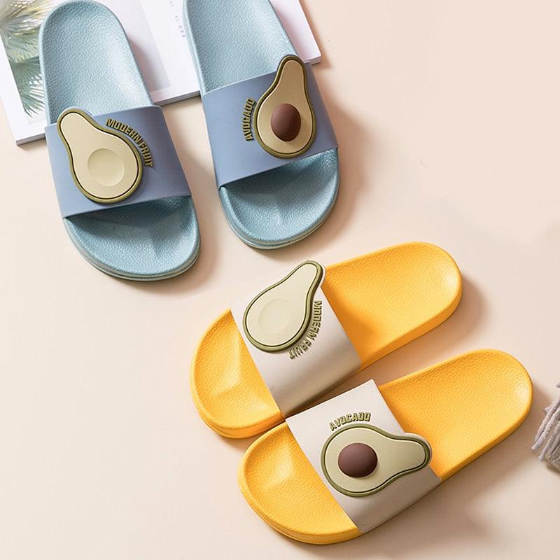 Casual Soft Avocado Flip Flops Stevvex blue and yellow sandal pairs with avocado logo strap on Tampa Home & Garden Store