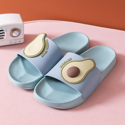 Casual Soft Avocado Flip Flops by Stevvex, two light blue sandals with avocado emblem on Tampa Home & Garden Store