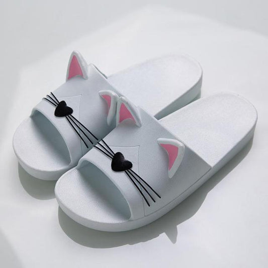 Cat-ear white slide sandals Stevvex pair with pink inner ears, thick sole, open-toe on Tampa Home & Garden Store