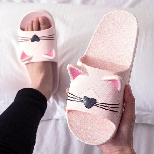 Pink cat-face slide sandals by Stevvex, thick bottom, comfortable beach slippers, 1 pair on Tampa Home & Garden Store