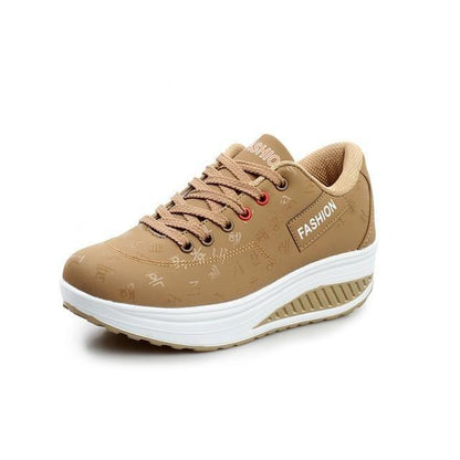 Women Modern Sneakers Stevvex beige leather flatform lace-up casual sport shoes on Tampa Home & Garden Store