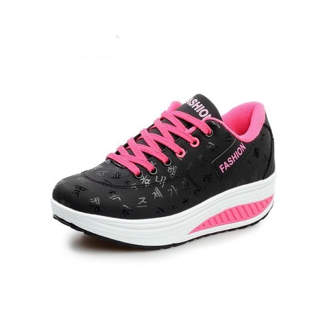 Women black leather sneakers with pink lace-up Stevvex on Tampa Home & Garden Store